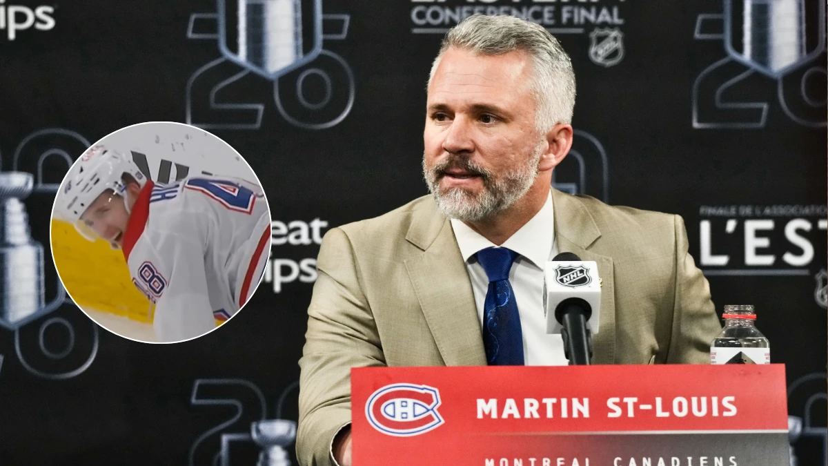Montr&eacute;al Canadiens head coach Martin St. Louis speaks after the game against the Carolina Hurricanes in game two of the Eastern Conferene Final of the 2026 Stanley Cup Playoffs at Lenovo Center.