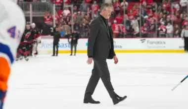 New York Islanders head coach Patrick Roy walks off the ice after their loss to the Carolina Hurricanes at Lenovo Center.