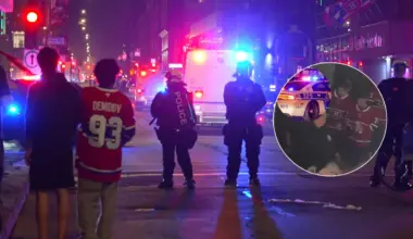 Scene outside the Bell Centre during a Montreal Canadiens playoff game.