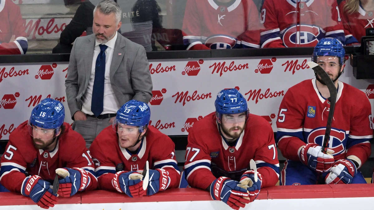 Montreal Canadiens head coach Martin St. Louis during the third period in game four of the Eastern Conference Final of the 2026 Stanley Cup Playoffs at Bell Centre.