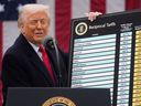 President Donald Trump speaks during an event to announce new tariffs, April 2, 2025, in the Rose Garden at the White House in Washington. 