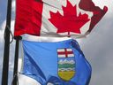 The flags of Canada and Alberta