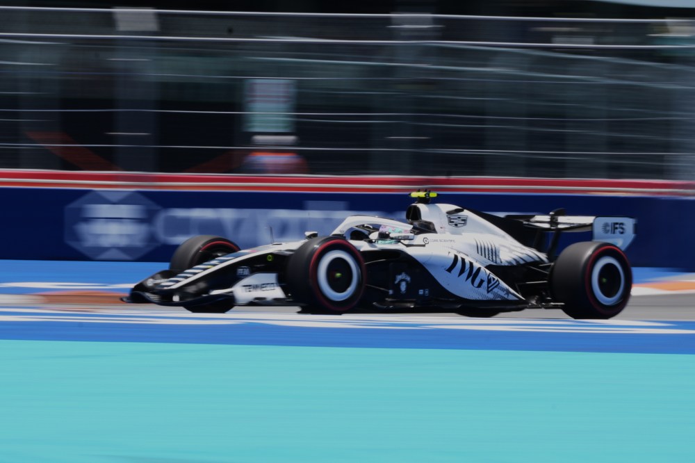 Cadillac driver Valtteri Bottas of Finland steers his car during the first practice session ahead of the Miami Formula One Grand Prix, Friday, May 1, 2026, in Miami Gardens, Fla. (AP Photo/Rebecca Blackwell)