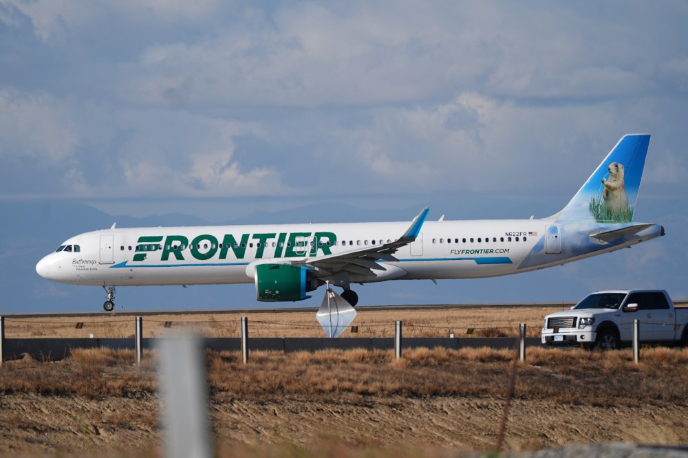 FILE - A Frontier Airlines jetliner taxis down a runway for take off from Denver International airport on Nov. 25, 2025, in Denver. (AP Photo/David Zalubowski, File)
