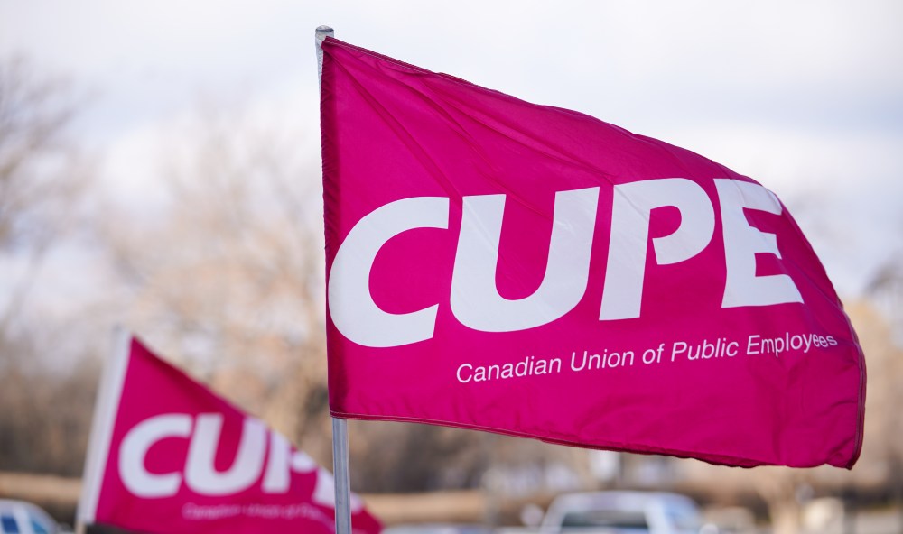 A Canadian Union of Public Employees (CUPE) flag is shown in Regina, Tuesday, Nov. 25, 2025. THE CANADIAN PRESS/Heywood Yu