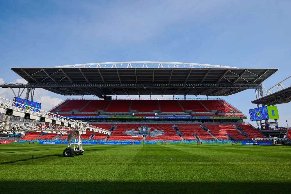 FILE - BMO Field is pictured as the City of Toronto and MLSE complete the first phase of upgrades in transforming the space into the 2026 World Cup ready Toronto Stadium in Toronto, on Tuesday, Sept. 23, 2025. (Sammy Kogan/The Canadian Press via AP, File)