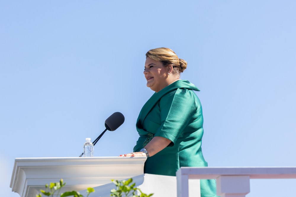 FILE - Jenniffer Gonzalez speaks after she was sworn in as governor outside the Capitol in San Juan, Puerto Rico, Jan. 2, 2025. (AP Photo/Alejandro Granadillo, File)
