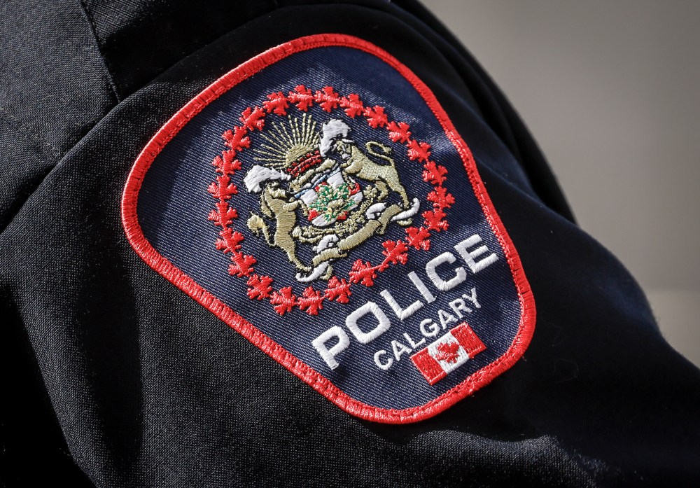 The shoulder patch of a Calgary Police Service officer is pictured in Calgary, Alta., Friday, July 4, 2025.THE CANADIAN PRESS/Jeff McIntosh