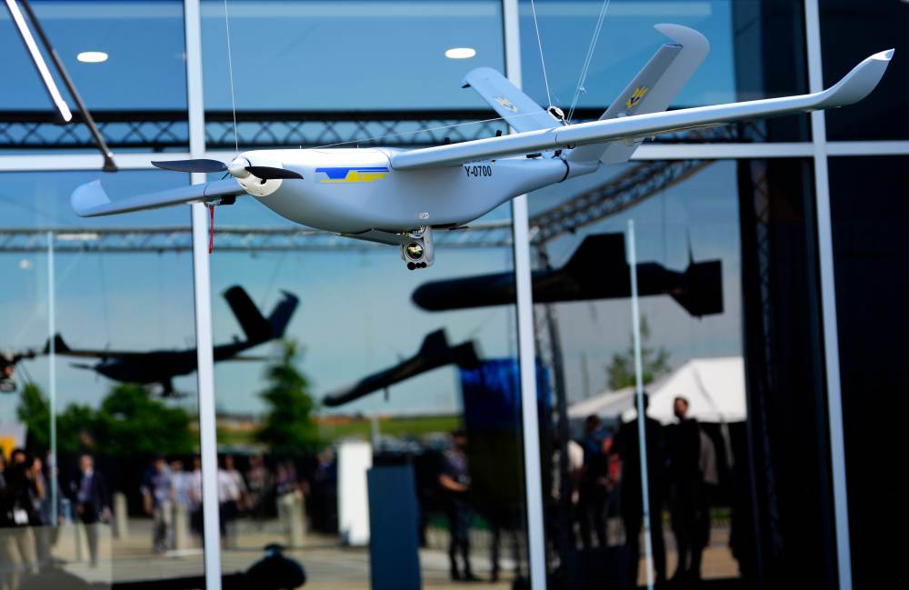 File photo — Airlogix's GOR UAV is displayed as people arrive at the Canadian Association of Defence and Security Industries annual defence industry trade show CANSEC, in Ottawa, on Wednesday, May 28, 2025. THE CANADIAN PRESS/Justin Tang