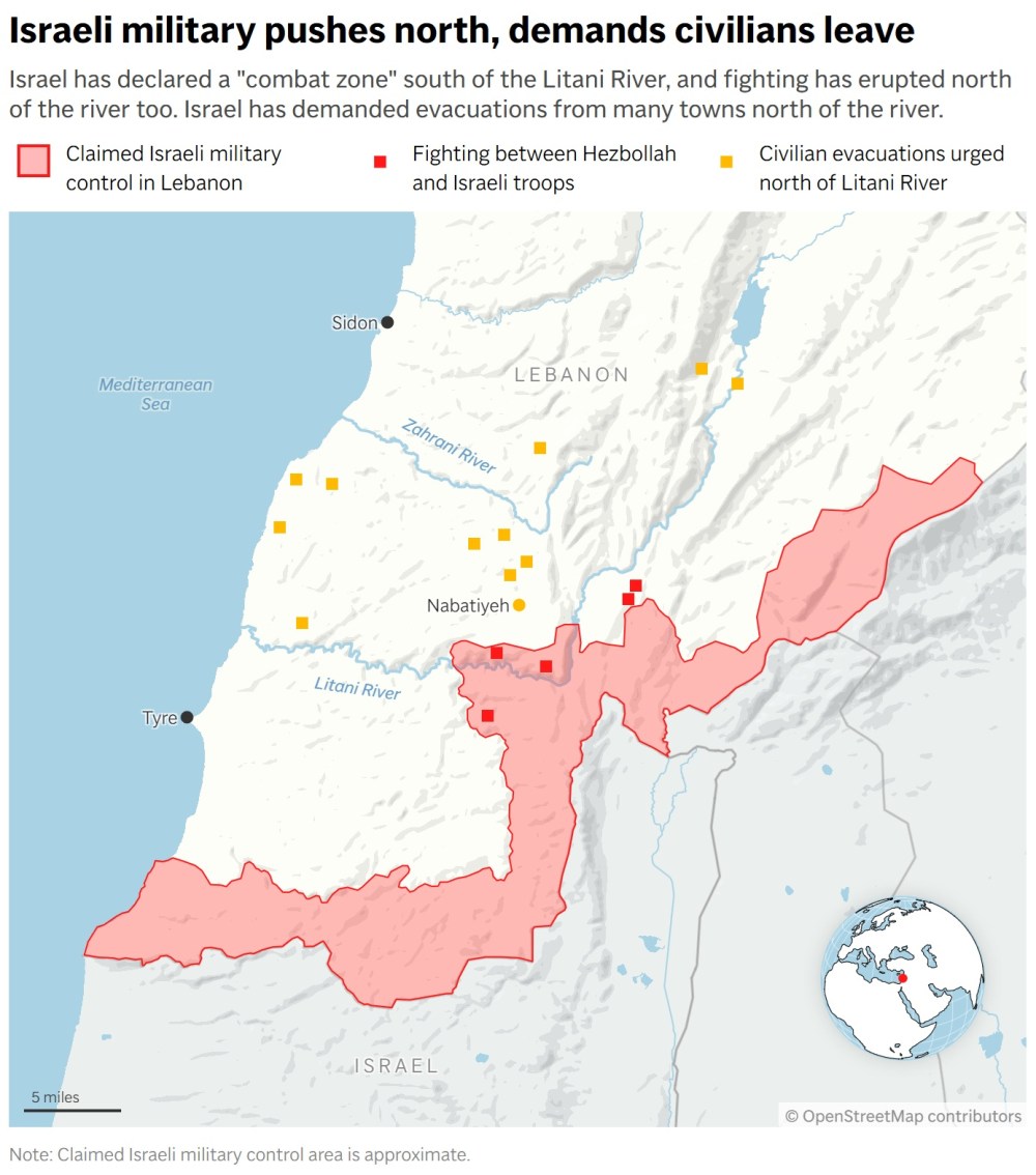 Map showing Israel's incursion into Lebanon. (AP Digital Embed)