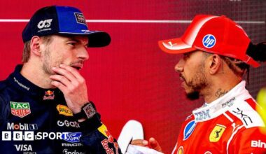 Red Bull's Max Verstappen and Ferrari's Lewis Hamilton in discussions at the Canadian Grand Prix