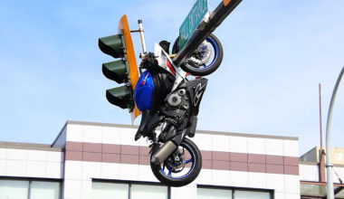 Motorcyclist seriously injured after crash leaves bike dangling from traffic light near Surrey-Delta border