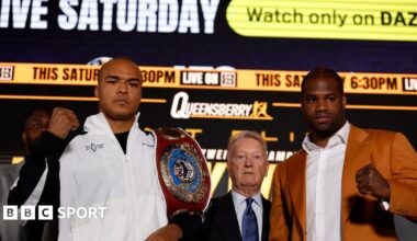 Fabio Wardley (left) and Daniel Dubois (right) stand side-by-side and hold up a fist