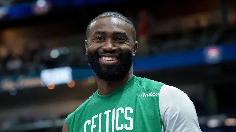 Oct 27, 2025; New Orleans, Louisiana, USA; Boston Celtics guard Jaylen Brown (7) smiles during the second half against the <a class="link " href="https://sports.yahoo.com/nba/teams/new-orleans/" data-i13n="sec:content-canvas;subsec:anchor_text;elm:context_link" data-ylk="slk:New Orleans Pelicans;sec:content-canvas;subsec:anchor_text;elm:context_link;itc:0" data-yga="{"yLinkElement":"context_link","yModuleName":"content-canvas","yLinkText":"New Orleans Pelicans","ySubModuleName":"anchor_text","yHasCommerce":false}">New Orleans Pelicans</a> at Smoothie King Center. Mandatory Credit: Matthew Hinton-Imagn Images