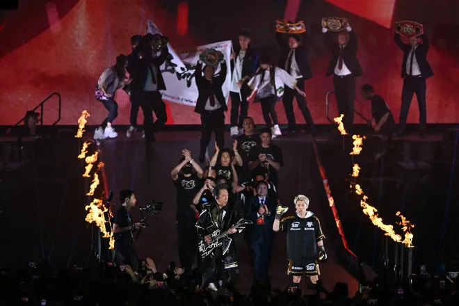 Naoya Inoue arrives for his fight against Junto Nakatani during their super bantamweight championship boxing contest at Tokyo Dome in Tokyo on May 2, 2026. (Photo by Yuichi YAMAZAKI / AFP via Getty Images)