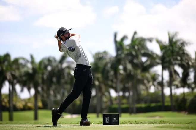 Cameron Young of the United States plays his shot from the second tee during the second round of the Cadillac Championship 2026 at Trump National Doral Miami on May 01, 2026 in Doral, Florida.