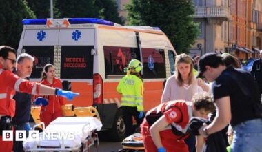 Man ploughs car into crowd in Italy before trying to stab them - BBC