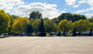 A image of the parking lot and parkland at Gore Park West