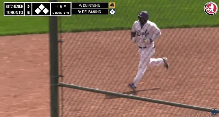 Former MLB star Yasiel Puig rounds the bases after hitting his second home run for the Toronto Maple Leafs on Sunday. @BaseballQuotes1/X