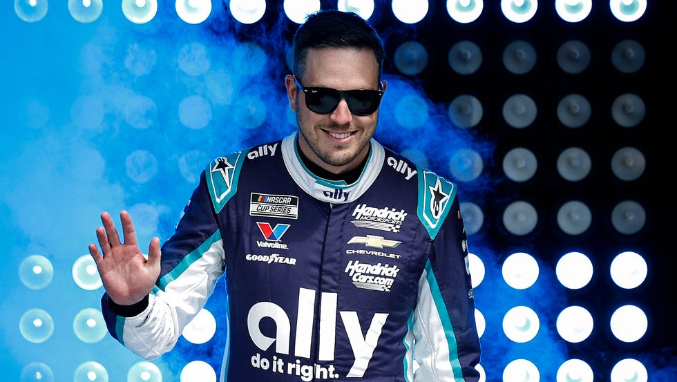 NASCAR Cup Series Go Bowling at The Glen watkins glen, new york may 10: alex bowman, driver of the #48 ally chevrolet, waves to fans as he walks onstage during driver intros prior to the nascar cup series go bowling at the glen at watkins glen international on may 10, 2026 in watkins glen, new york. (photo by sean gardner/getty images)