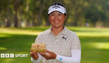 Anna Huang of Canada poses with the trophy after the final round of the Lalla Meryem Cup at Royal Golf Dar Es Salam