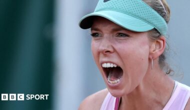 Katie Boulter celebrates winning a point