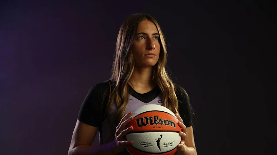 Former <a class="link " href="https://sports.yahoo.com/wnba/teams/golden-state/" data-i13n="sec:content-canvas;subsec:anchor_text;elm:context_link" data-ylk="slk:Golden State Valkyries;sec:content-canvas;subsec:anchor_text;elm:context_link;itc:0" data-yga="{"yLinkElement":"context_link","yModuleName":"content-canvas","yLinkText":"Golden State Valkyries","ySubModuleName":"anchor_text","yHasCommerce":false}">Golden State Valkyries</a> guard Kate Martin (20) during media day.Kelley L Cox-Imagn Images