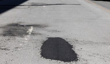 A freshly filled pothole.