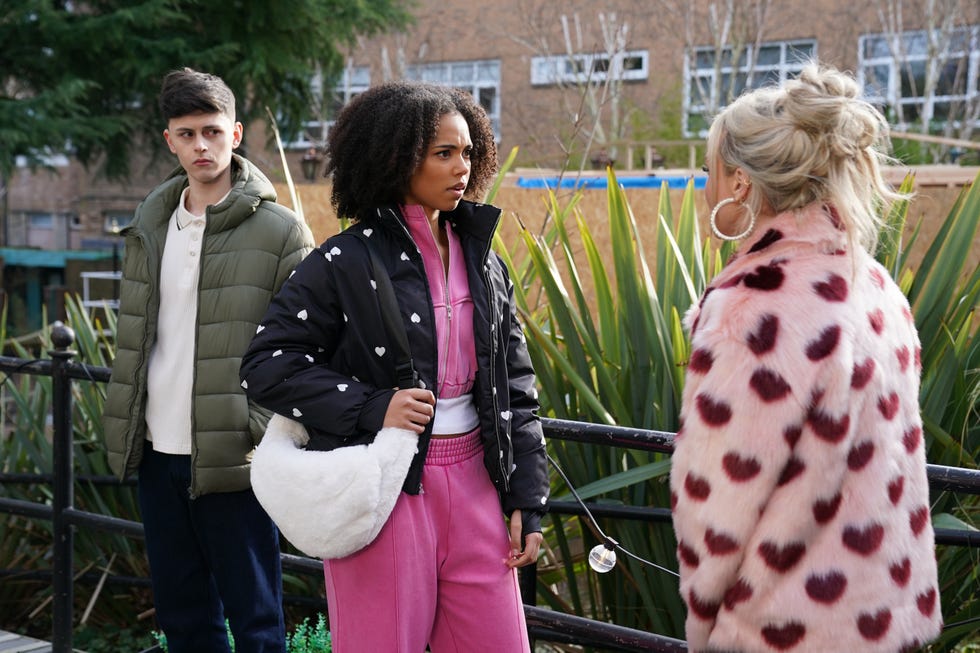 ant hutchinson, kathleen angel mcqueen and theresa mcqueen in hollyoaks