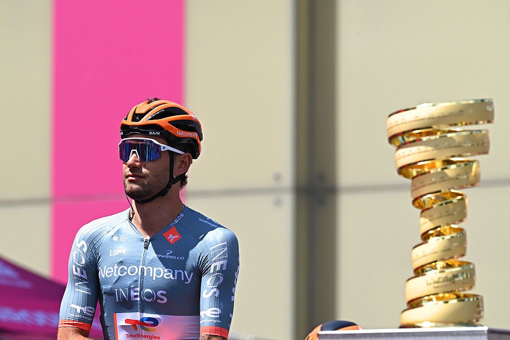 Filippo Ganna of Italy and Netcompany INEOS Cycling Team and a view of Trofeo Senza Fine prior to the 109th Giro d&amp;apos;Italia 2026, Stage 11