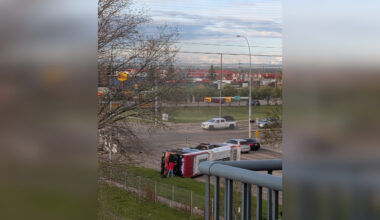 6 injured after collision knocks Calgary Transit bus over in SE