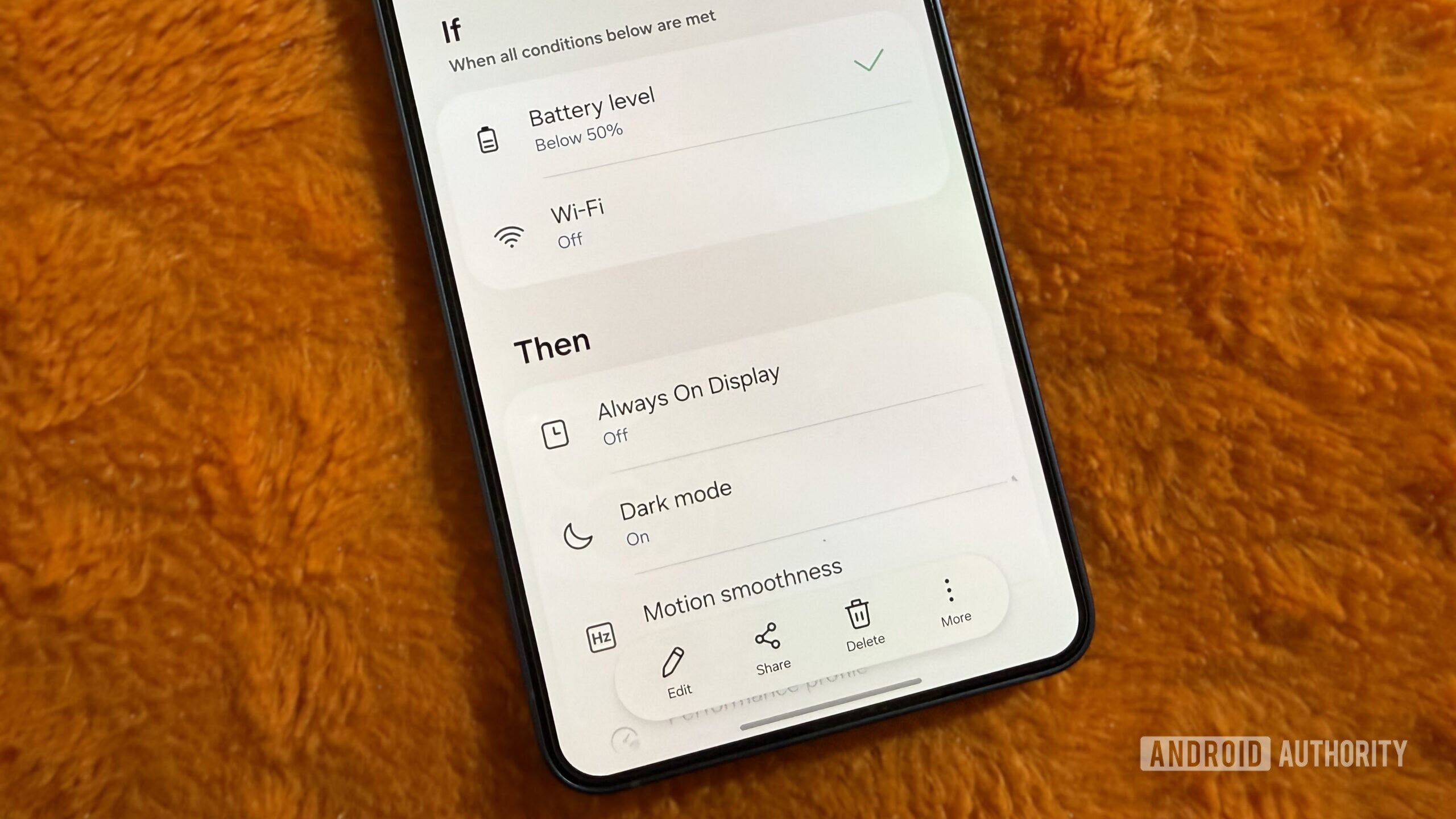 A Galaxy phone showing battery management routine A Galaxy phone showing battery management routine