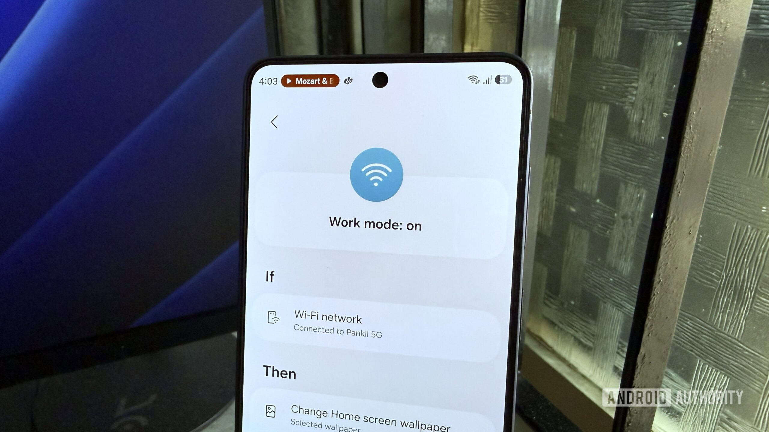 A Galaxy phone showing work routine A Galaxy phone showing work routine