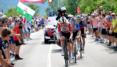 PIANCAVALLO, ITALY - MAY 30: (L-R) Derek Gee-West of Canada and Team Lidl - Trek, Jai Hindley of Australia and Team Red Bull - BORA - hansgrohe and Felix Gall of Austria and Team Decathlon CMA CGM compete in the chase group during the 109th Giro d&amp;apos;Italia 2026, Stage 20 a 200km stage from Gemona del Friuli to Piancavallo 1289m / #UCIWT / on May 30, 2026 in Piancavallo, Italy. (Photo by Tim de Waele/Getty Images)