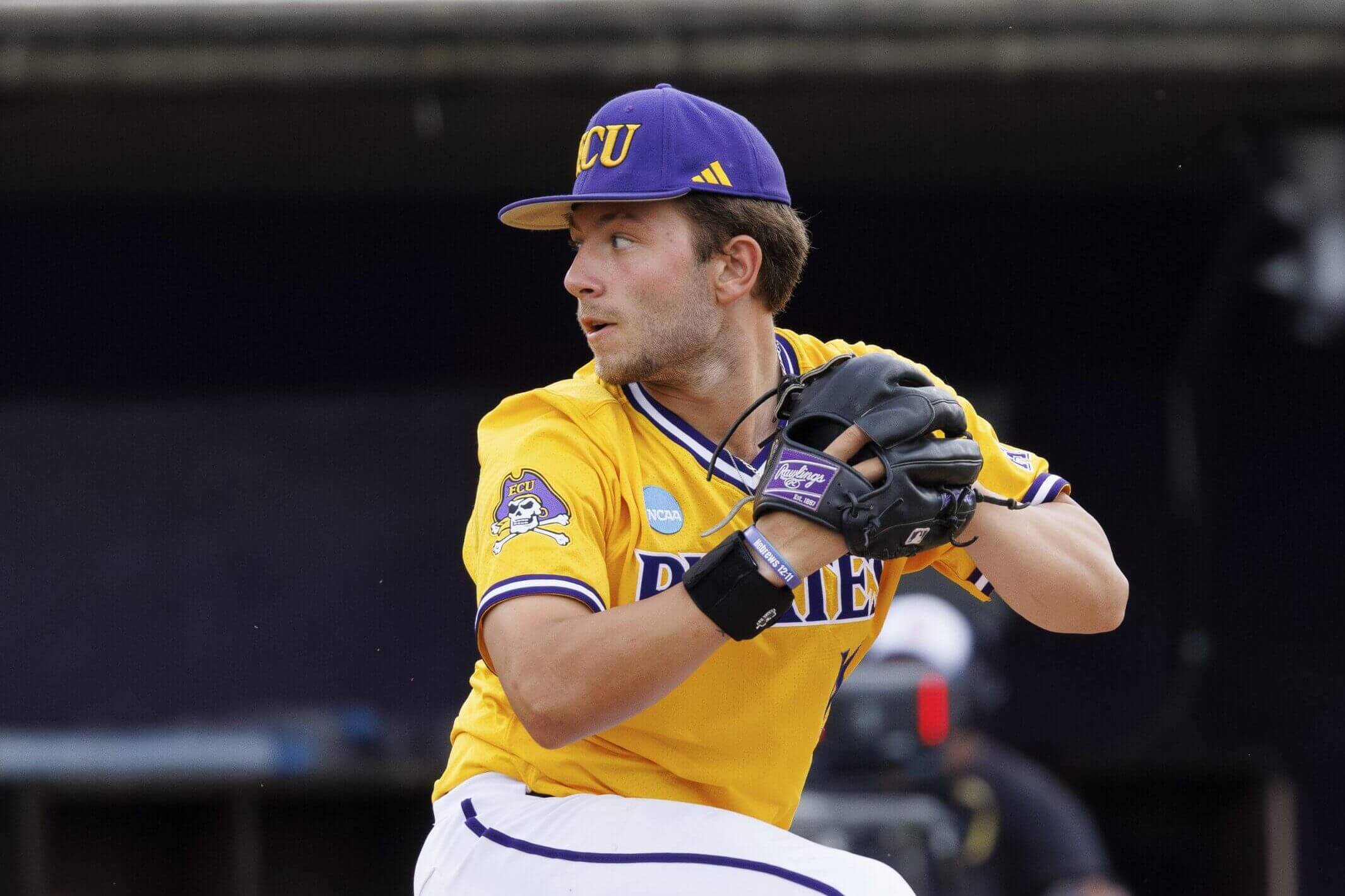 East Carolina's Ethan Norby (18) pitches during an NCAA regional baseball game on Sunday, June 2, 2024, in Greenville, N.C.