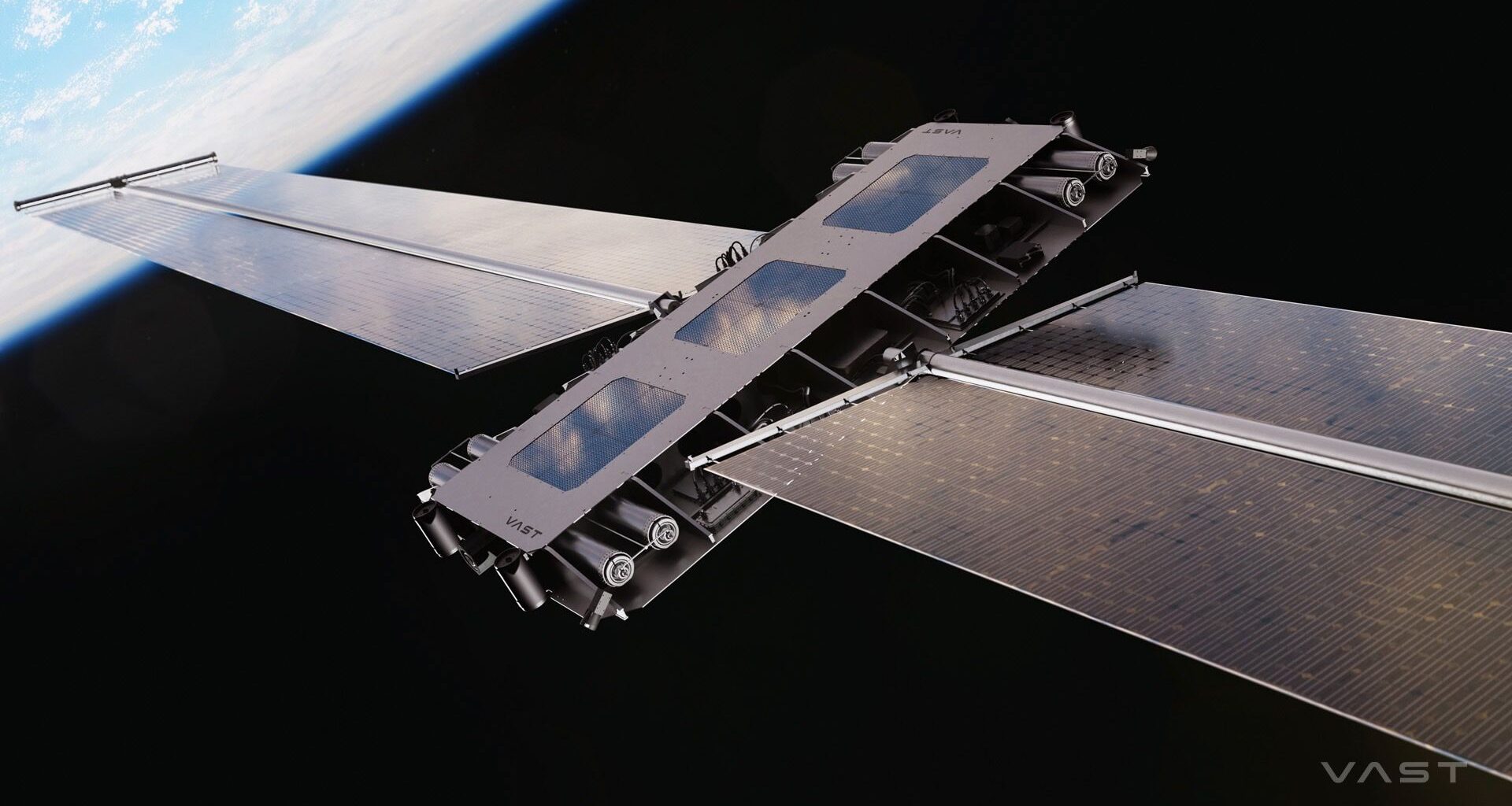 Artist's illustration of one of Vast's 15 kW-class satellites in orbit.