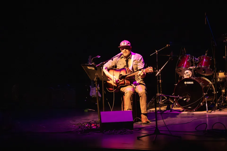 Otis Dawgwood plays Music for Mental Health at NACC on May 13, 2026. Mathieu Durnford for Cabin Radio