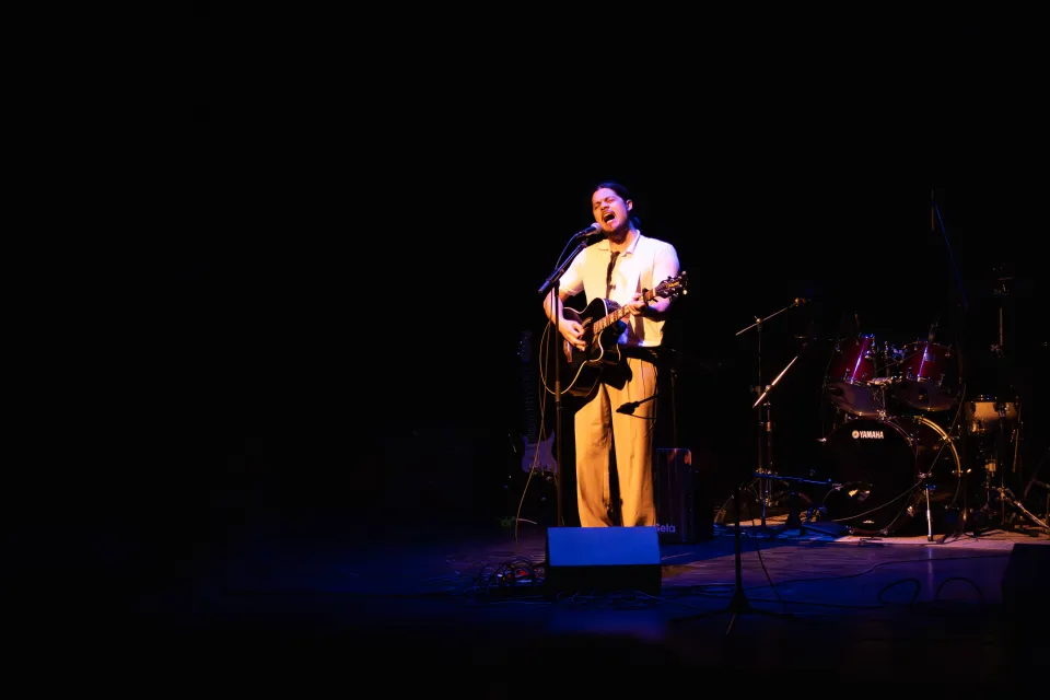 Ben Cornel plays Music for Mental Health at NACC on May 13, 2026. Mathieu Durnford for Cabin Radio