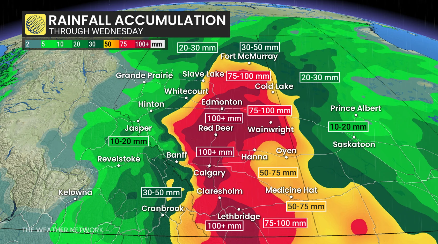 Alberta rainfall outlook through Wednesday