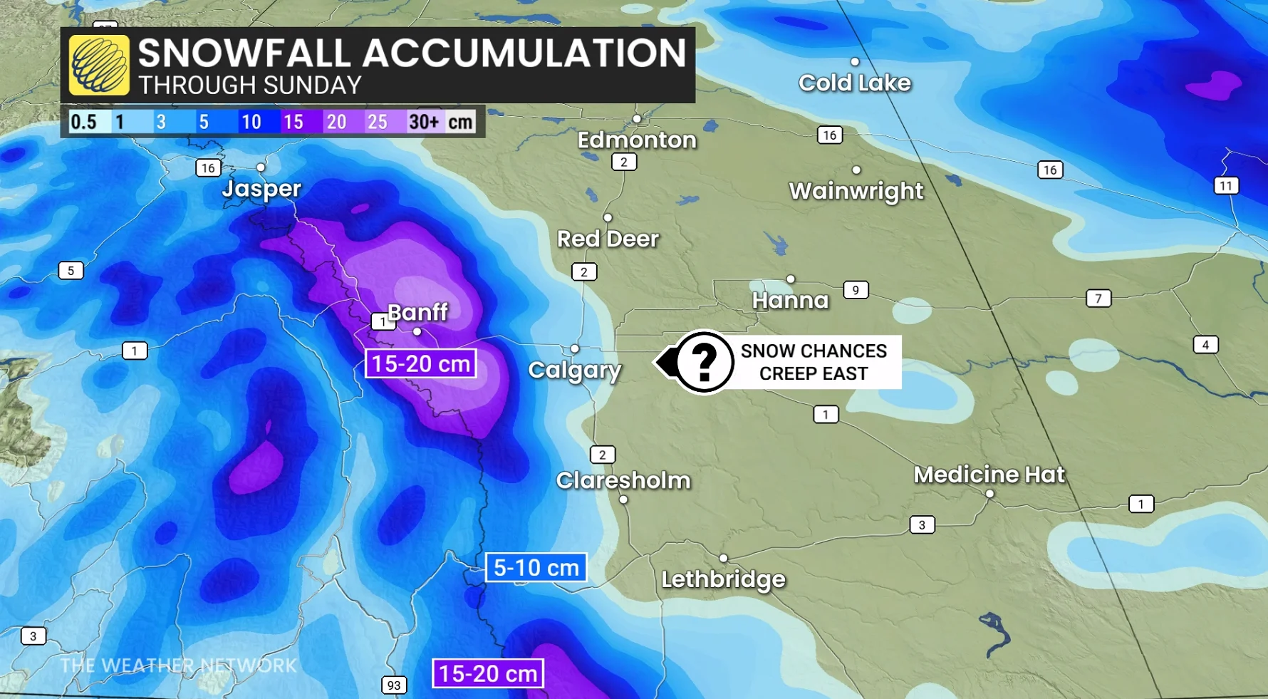 Alberta snowfall outlook through Sunday