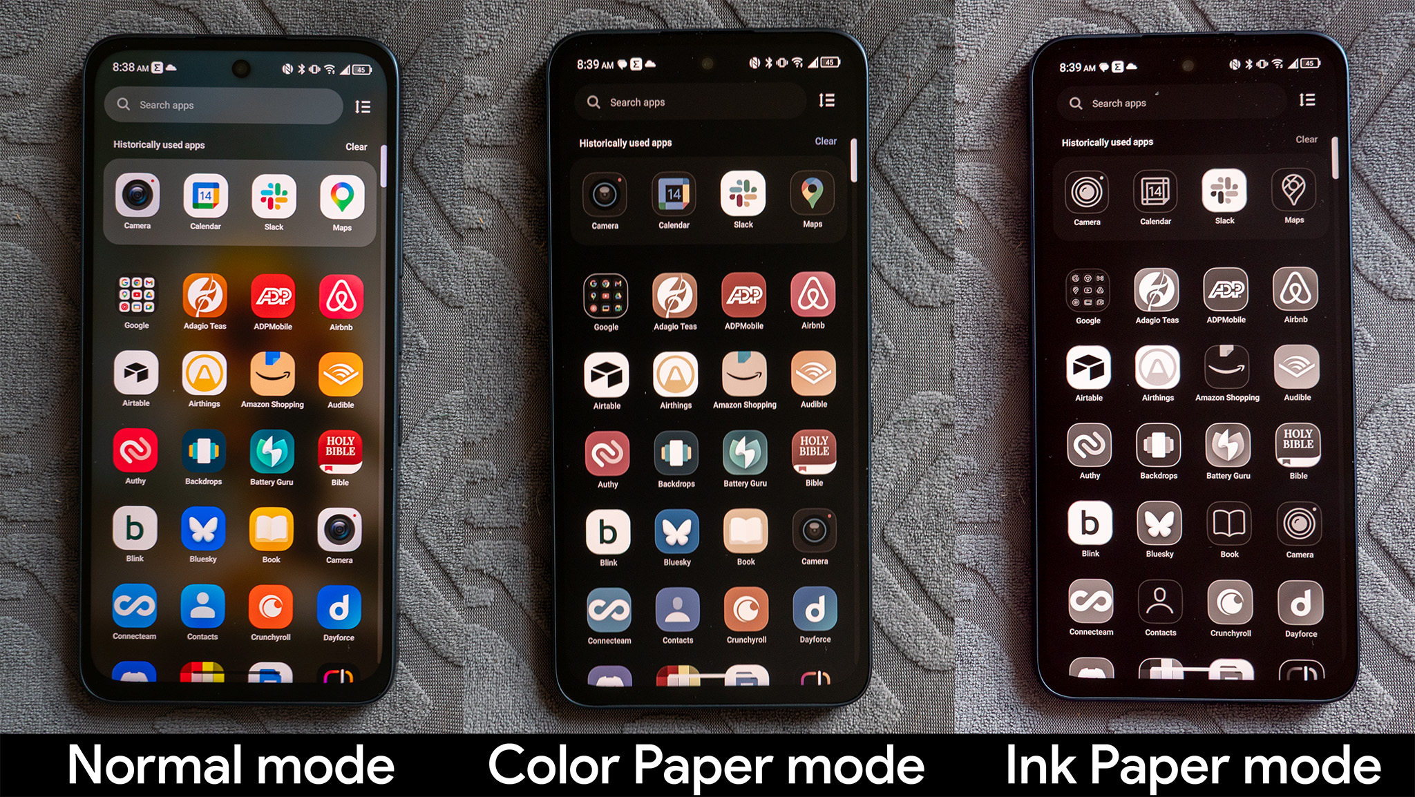 Comparing the screen color modes on a TCL NXTPAPER 70 Pro