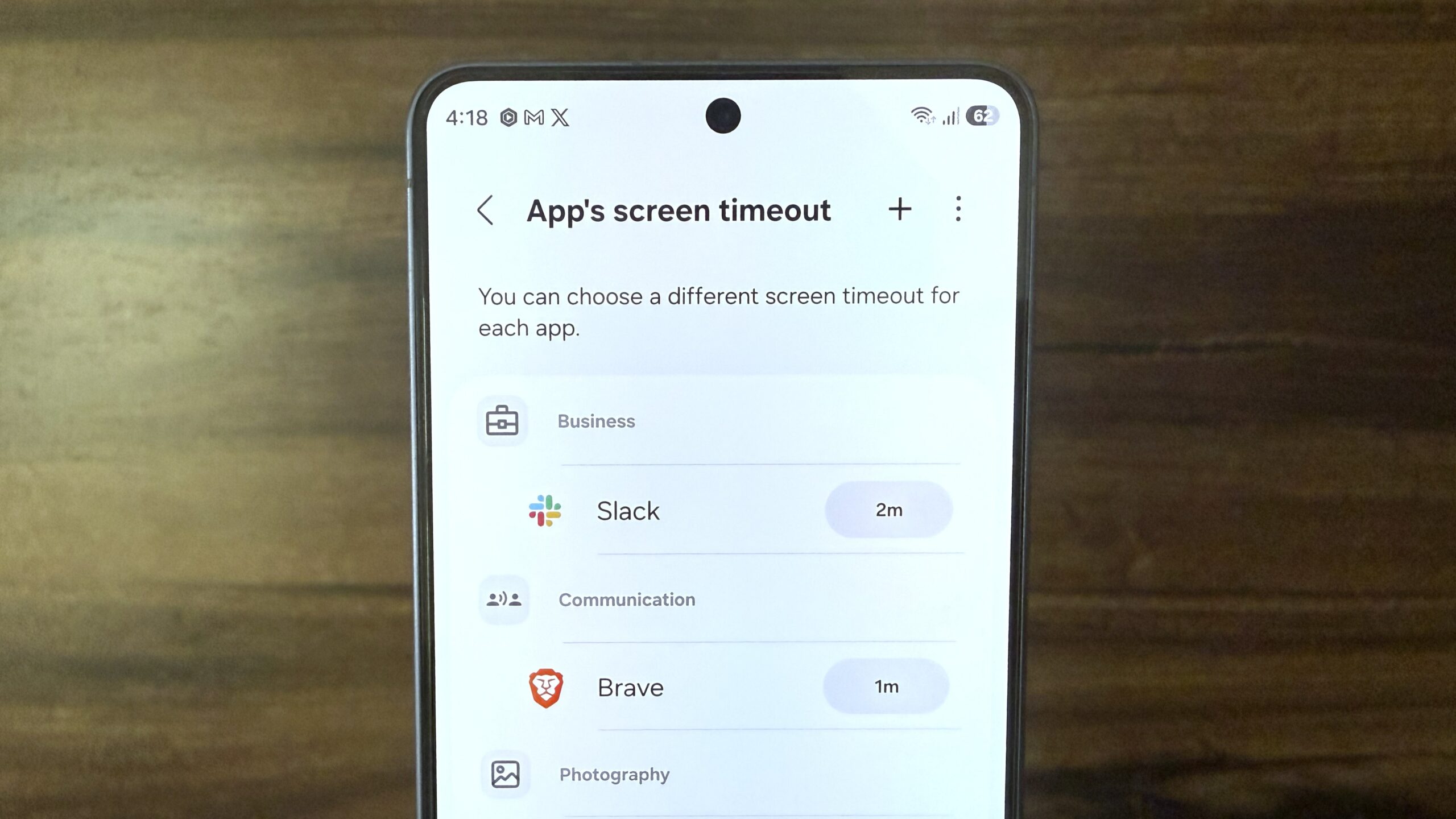 App screen timeout options on Samsung phone App screen timeout options on Samsung phone