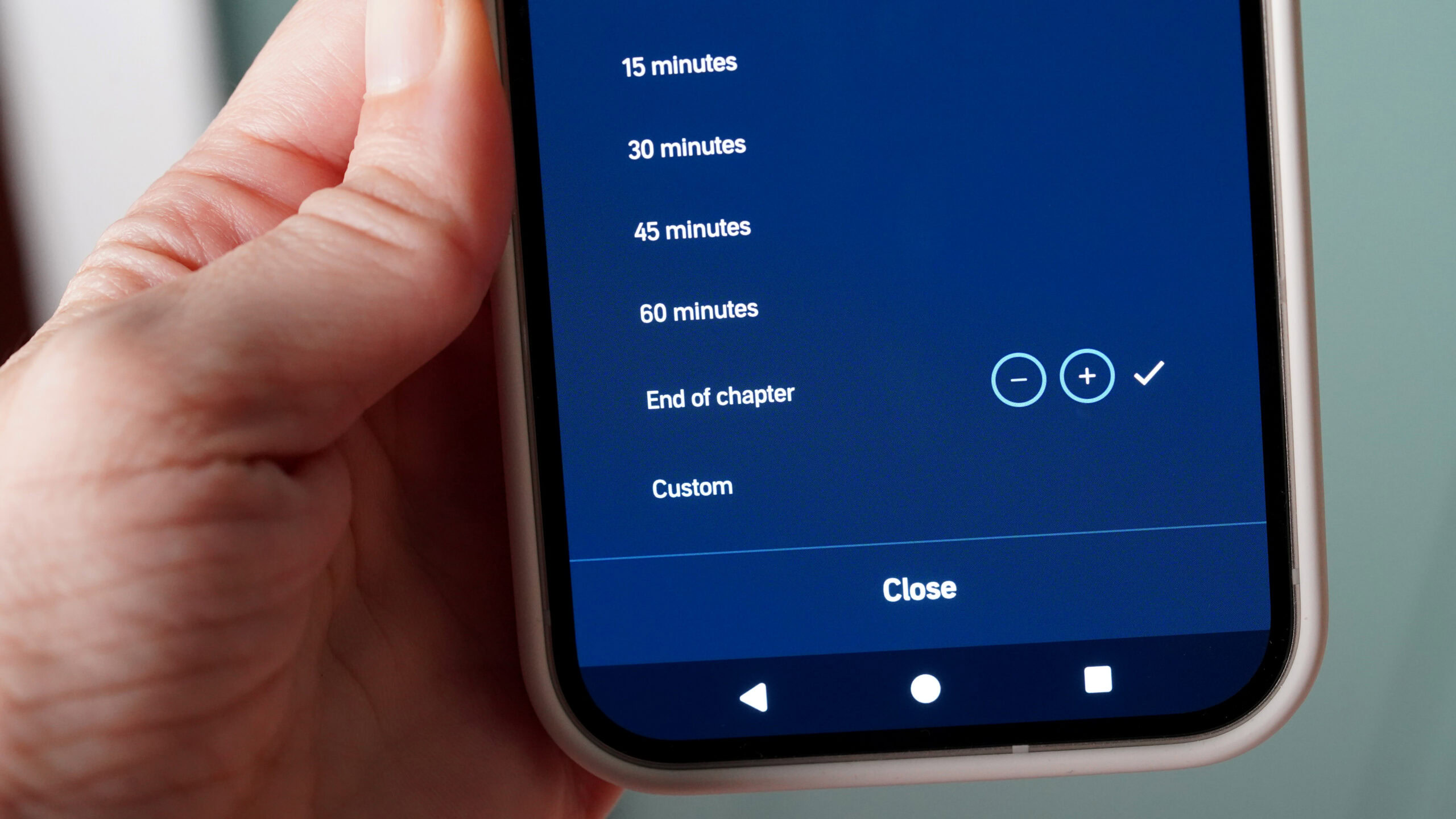 Audible app EOC The Audible app also features an End of Chapter option in the timers menu.