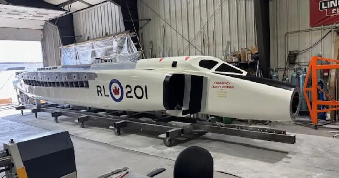 replica avro arrow plane almost on the way to mississauga.