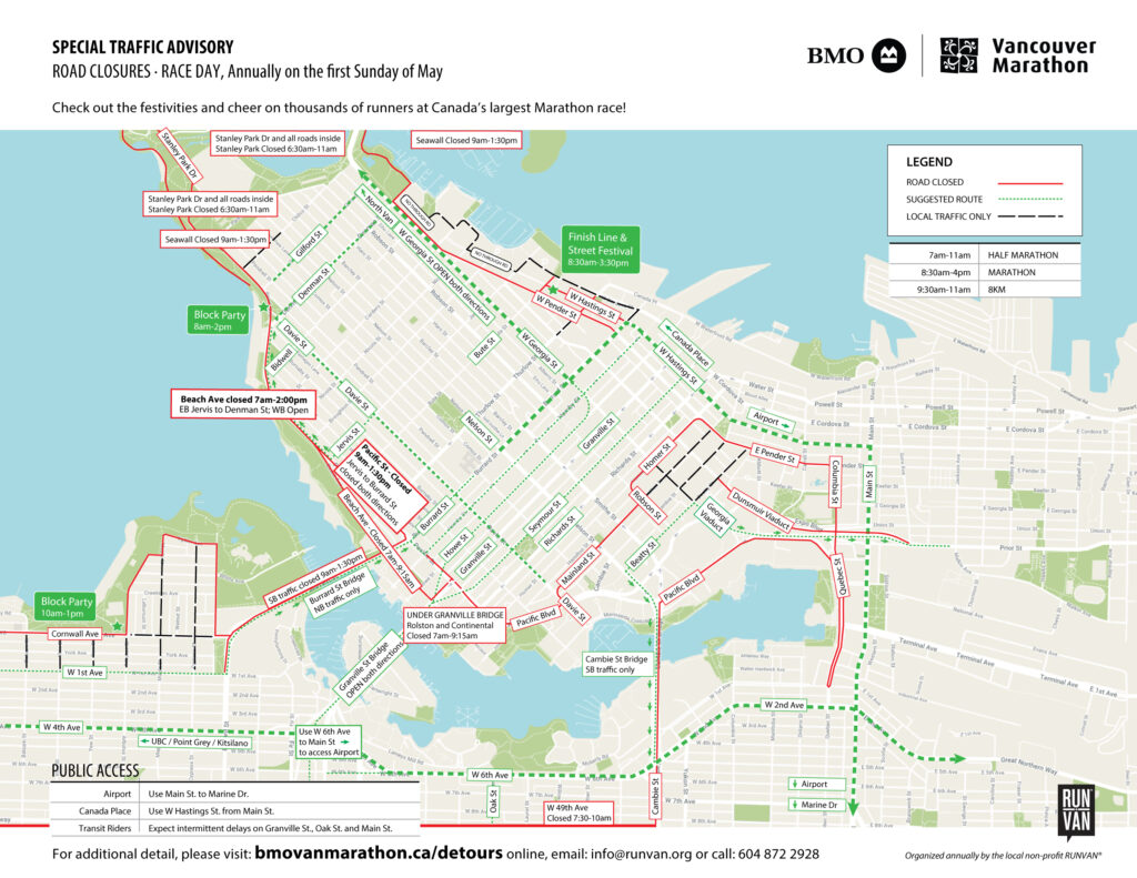West End detours and road closures ahead of Sunday’s Vancouver BMO Marathon