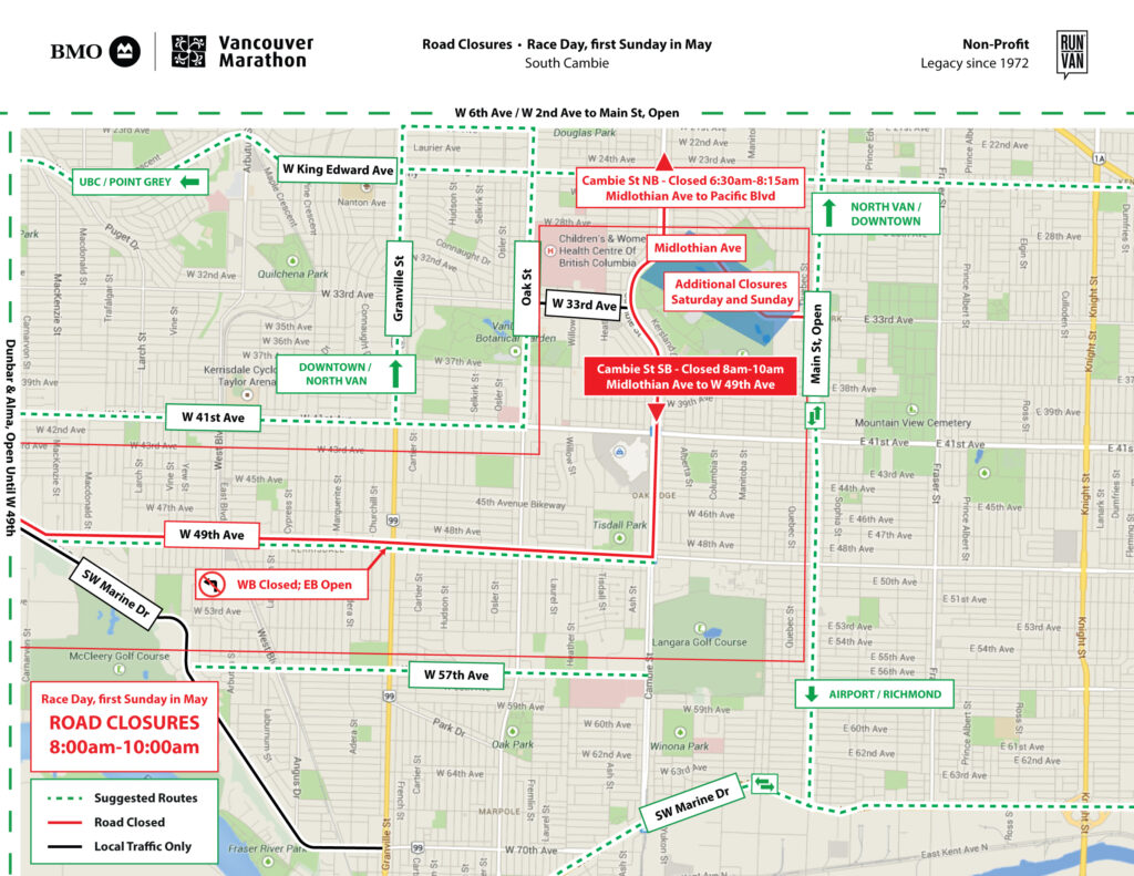 Start Area – Queen Elizabeth Park detours and road closures ahead of Sunday’s Vancouver BMO Marathon