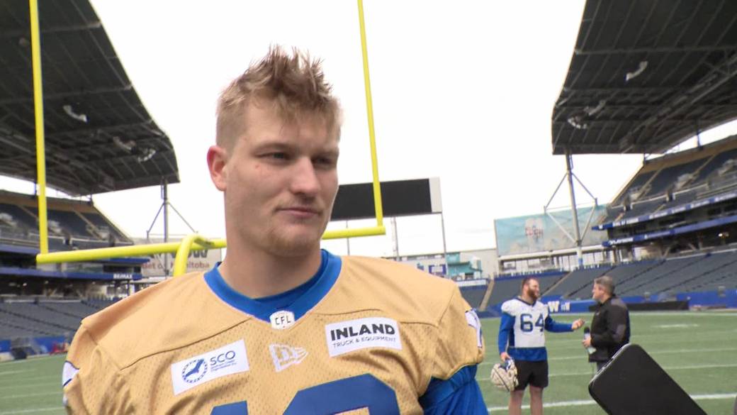 Click to play video: 'RAW: Blue Bombers Taylor Elgersma Interview – May 6'