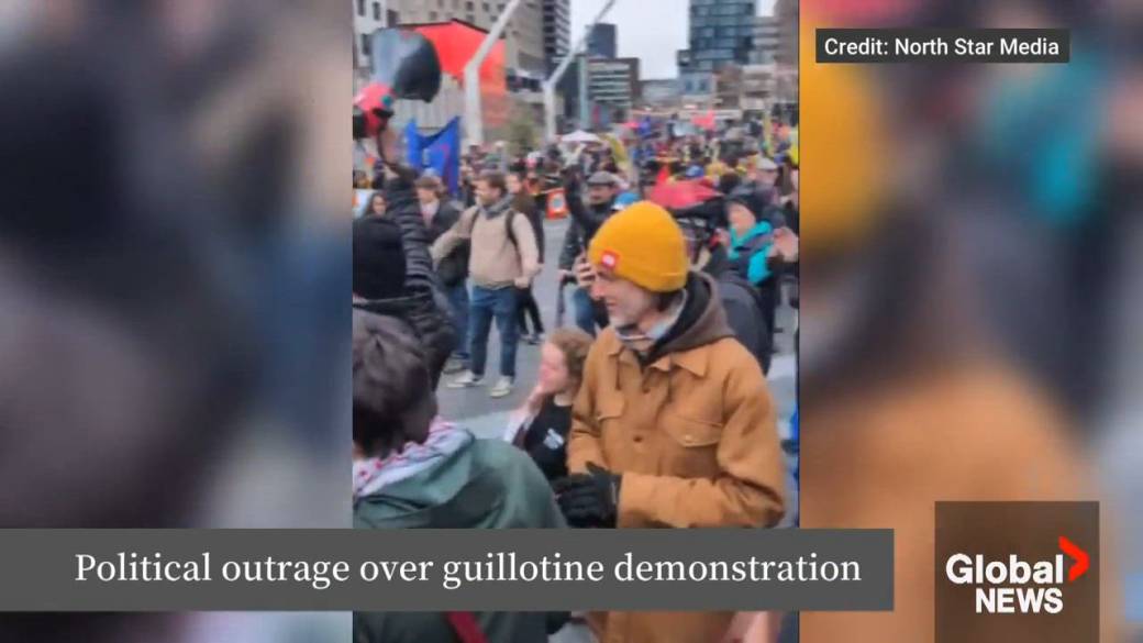 Click to play video: 'Mock beheading of Quebec labour minister at May Day protest draws outrage'