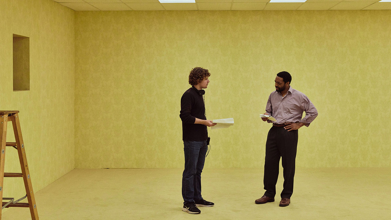 BACKROOMS, from left: director Kane Parsons, Chiwetel Ejiofor, on set, 2026. © A24 / courtesy Everett Collection