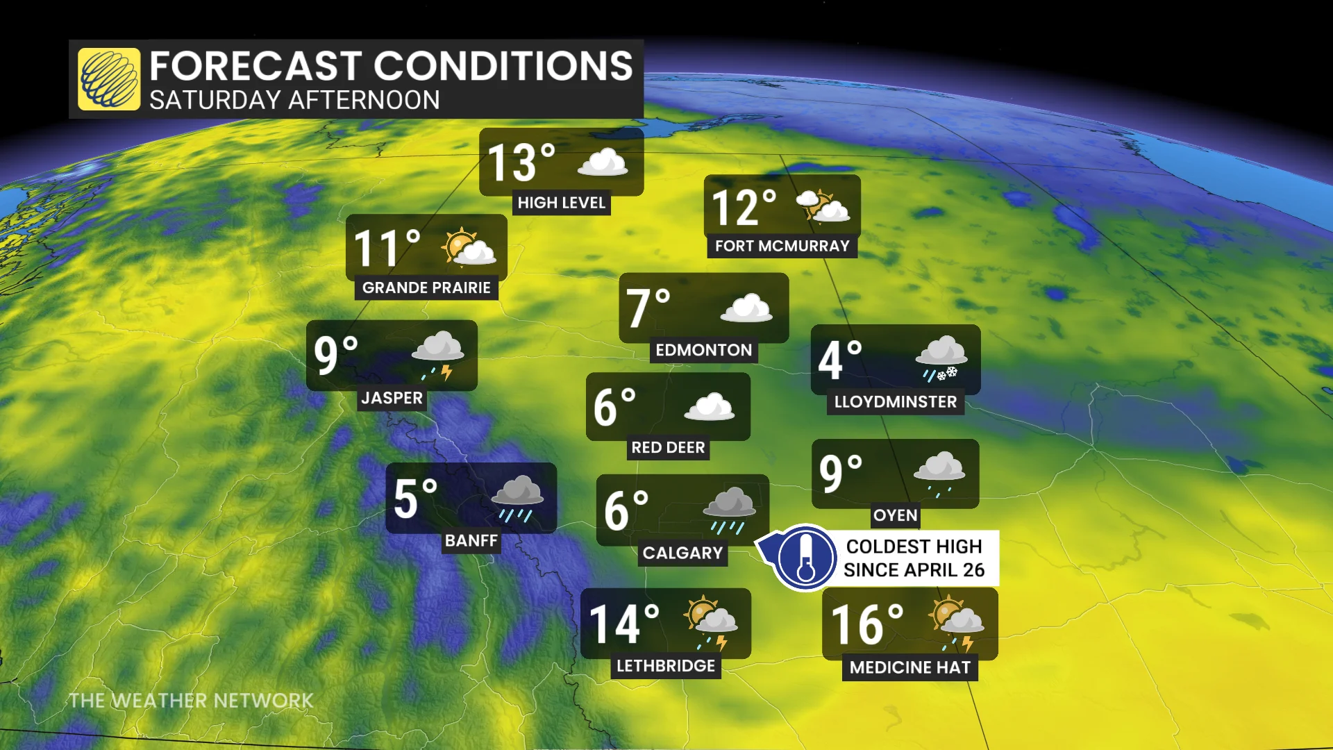 Baron - Alberta temperatures Saturday - May 15